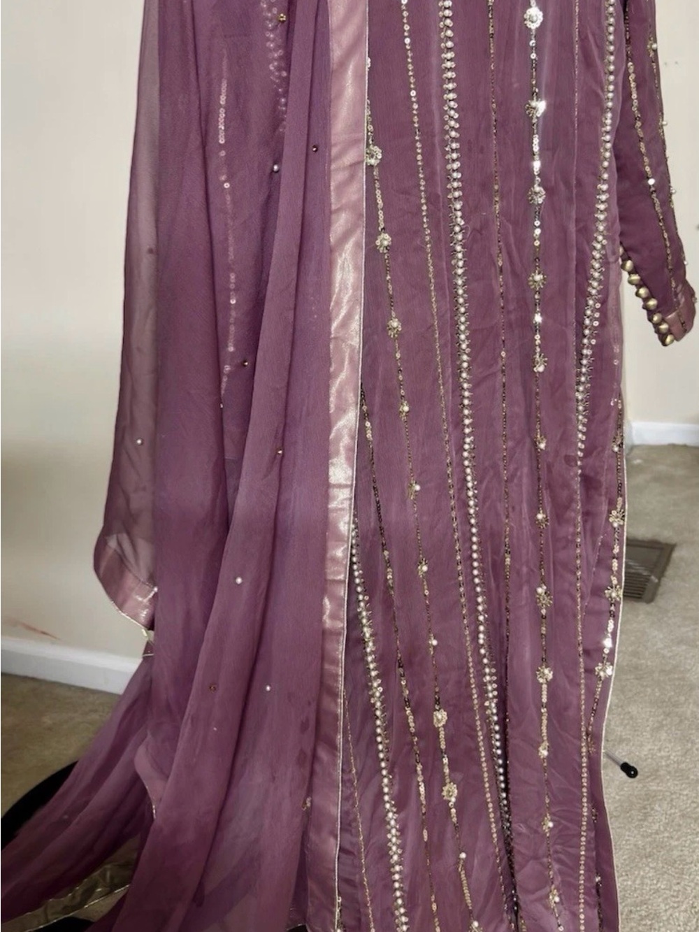 Elegant Purple Embellished Women's Dress